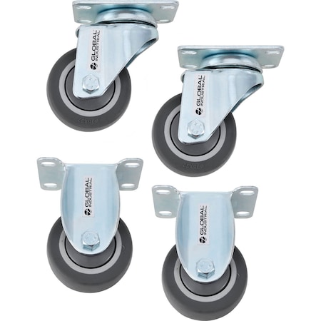 Global Industrial 3 TPR Rubber Caster Kit For 6-8BU Plastic Bulk Box Truck, 2 Swivel/2 Rigid 800475
